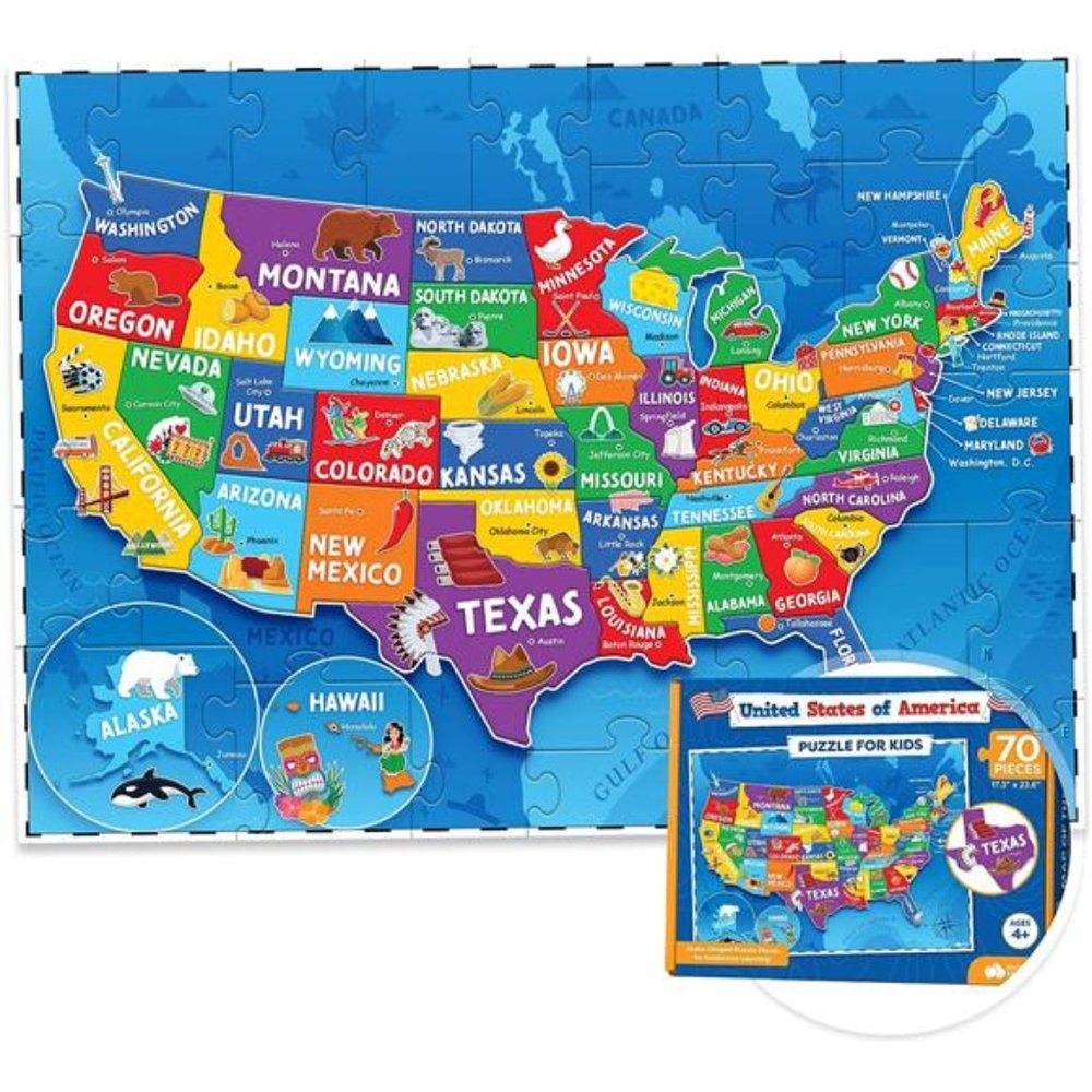 United States Puzzle for Kids - 70Piece - USA Map Puzzle 50 States with Capitals